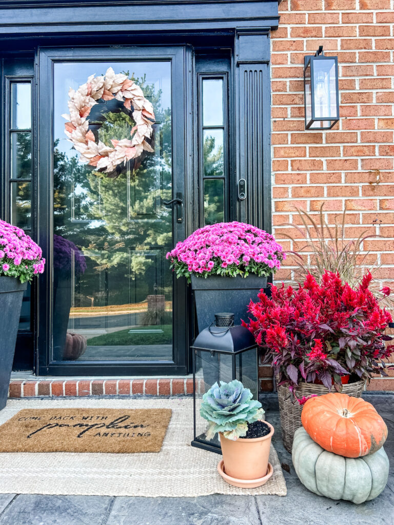 Fall front porch decor and wreath